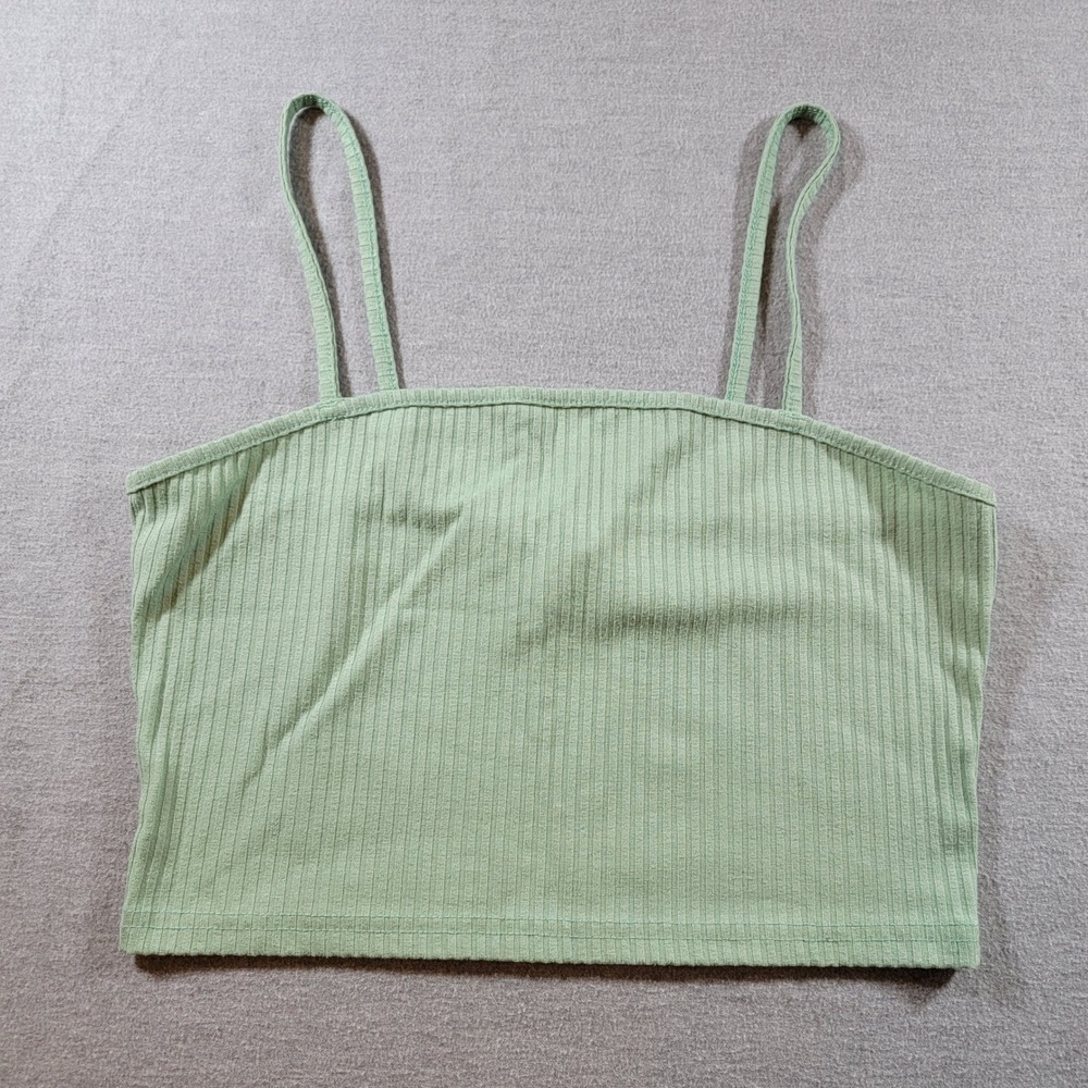 SHEIN Cami Top Womens Size M Green Excellent Ribbed Knit Spaghetti Strap Crop
